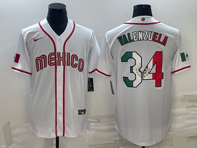 Men 2023 World Cub Mexico 34 Valenzuela White Nike MLB Jersey5
